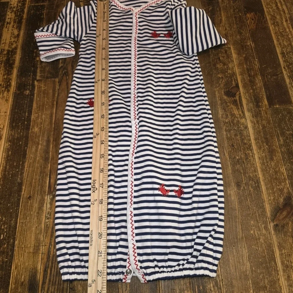 Kissy Kissy NWT Blue & White Stripes W Crab Beach Pima Cotton Convertible Gown S